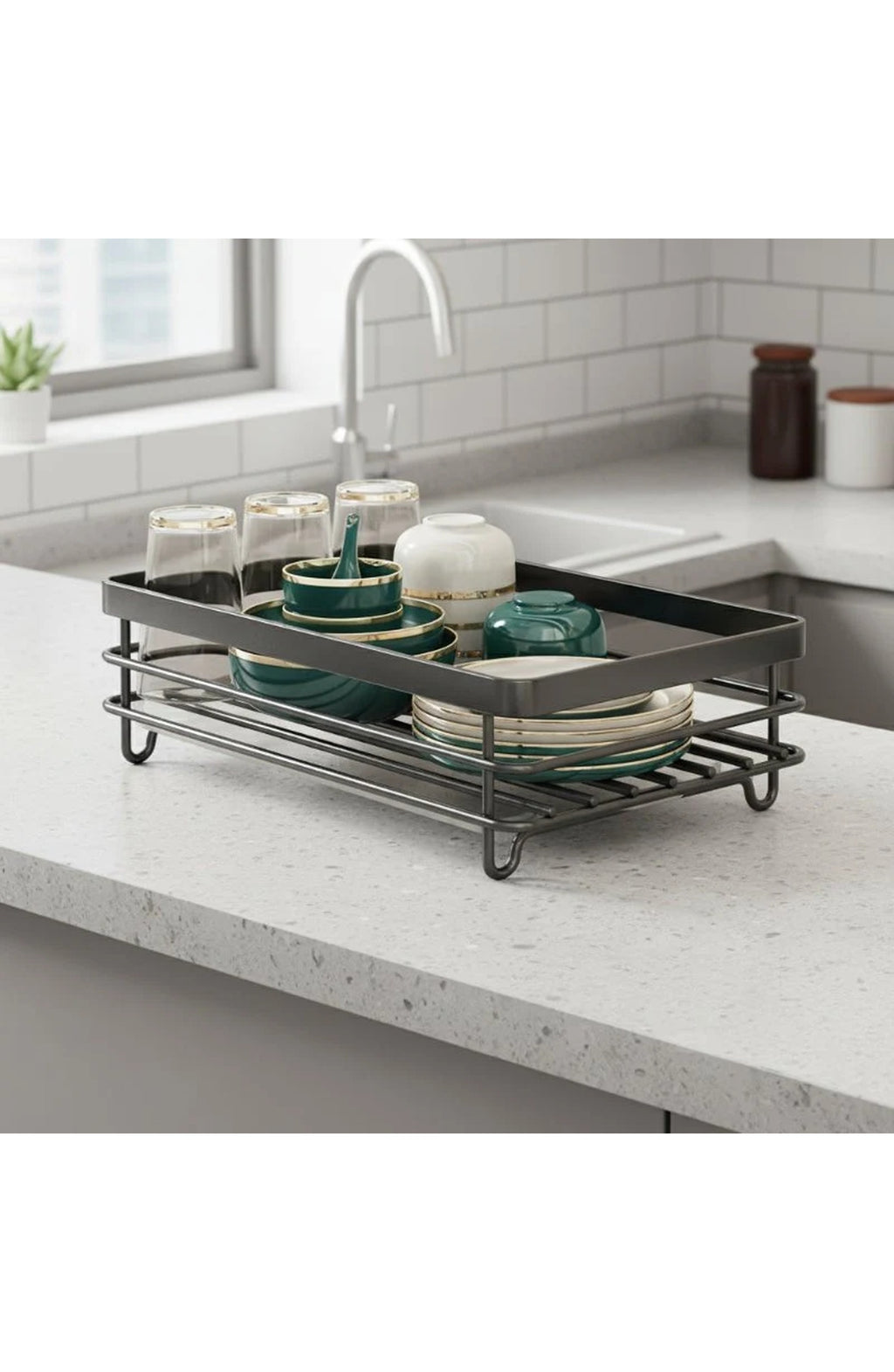 Foldable Stainless Steel Dish Rack - Black Single Tier