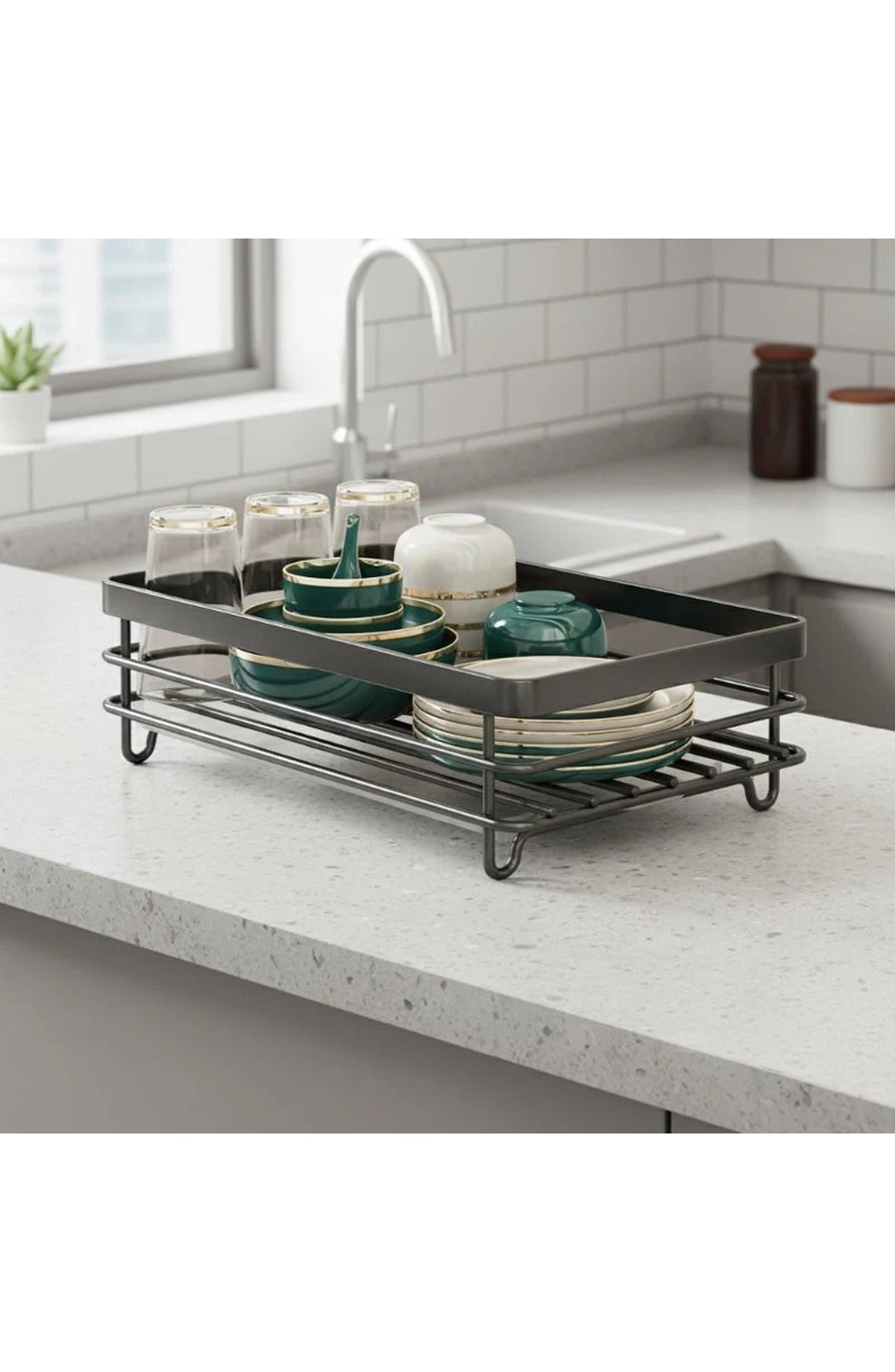 Foldable Stainless Steel Dish Rack - Black Single Tier