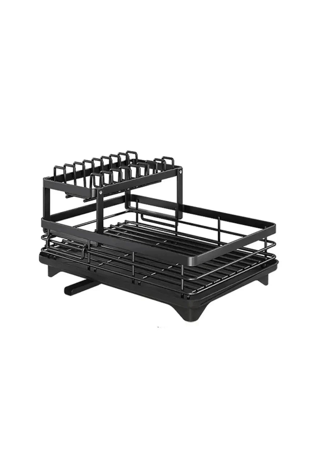 Foldable Stainless Steel Dish Rack - Black Two Tier