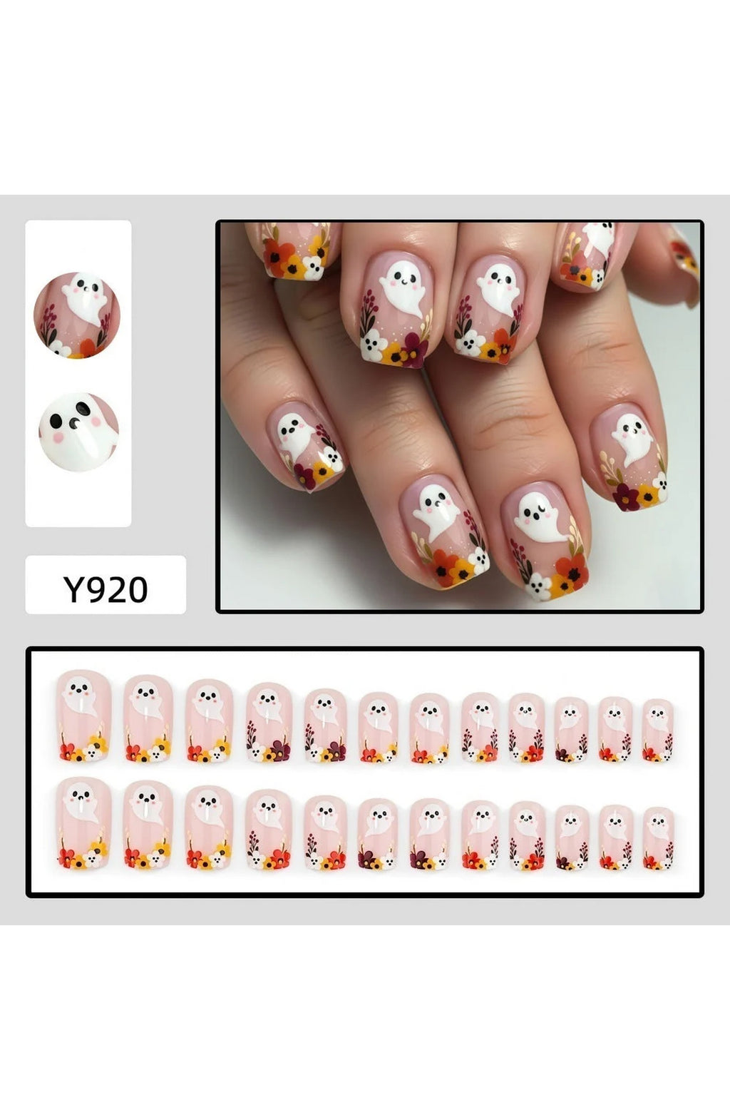 Ghost Floral Press-On Nails