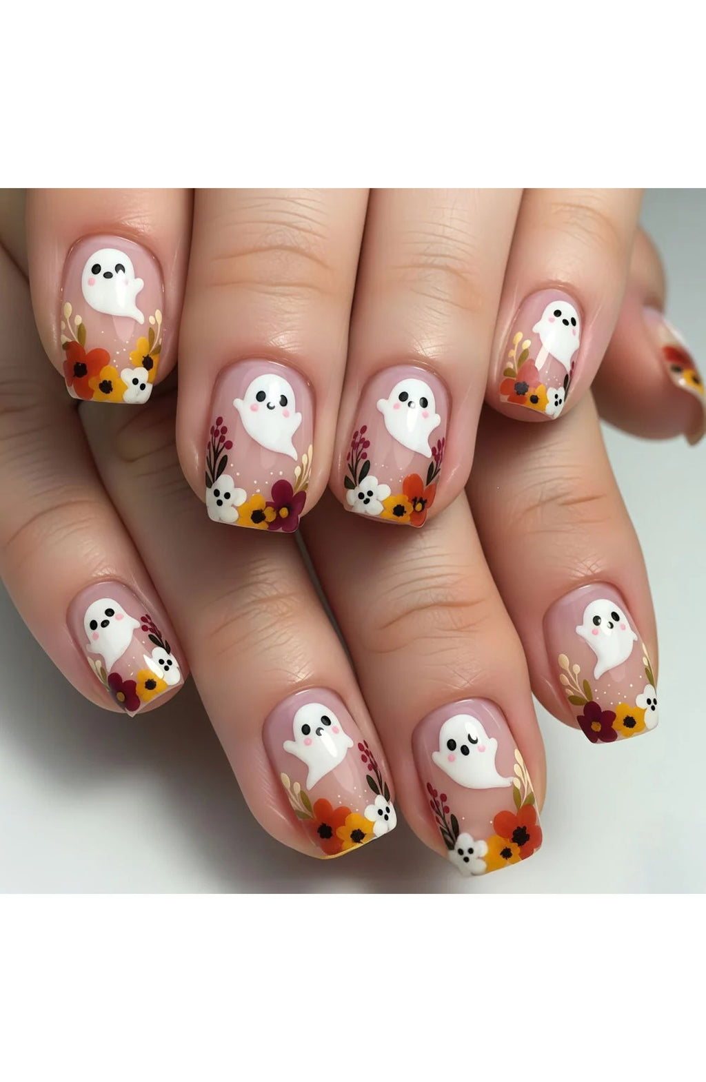 Ghost Floral Press-On Nails