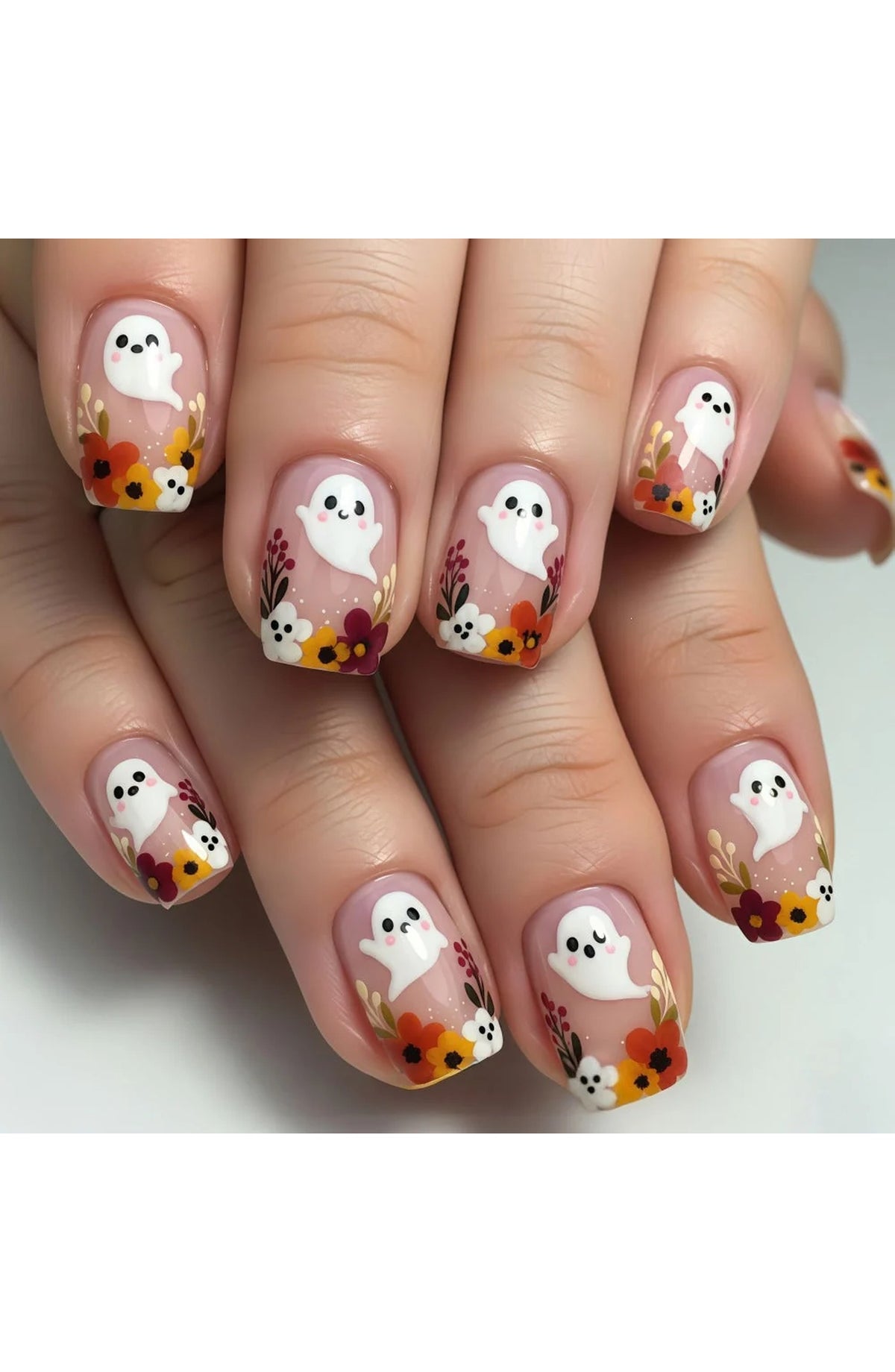 Ghost Floral Press-On Nails
