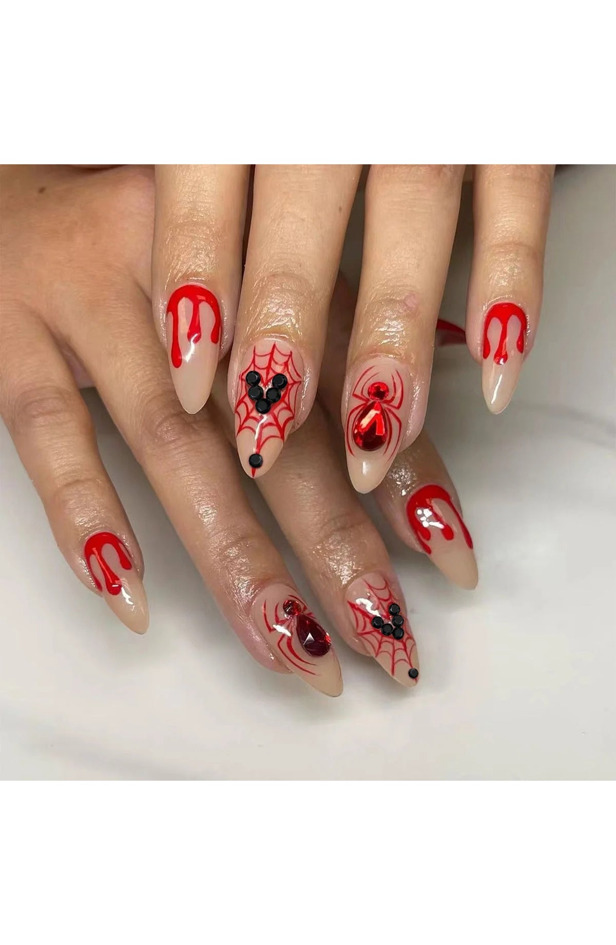 Red Drip Spider Press-On Nails