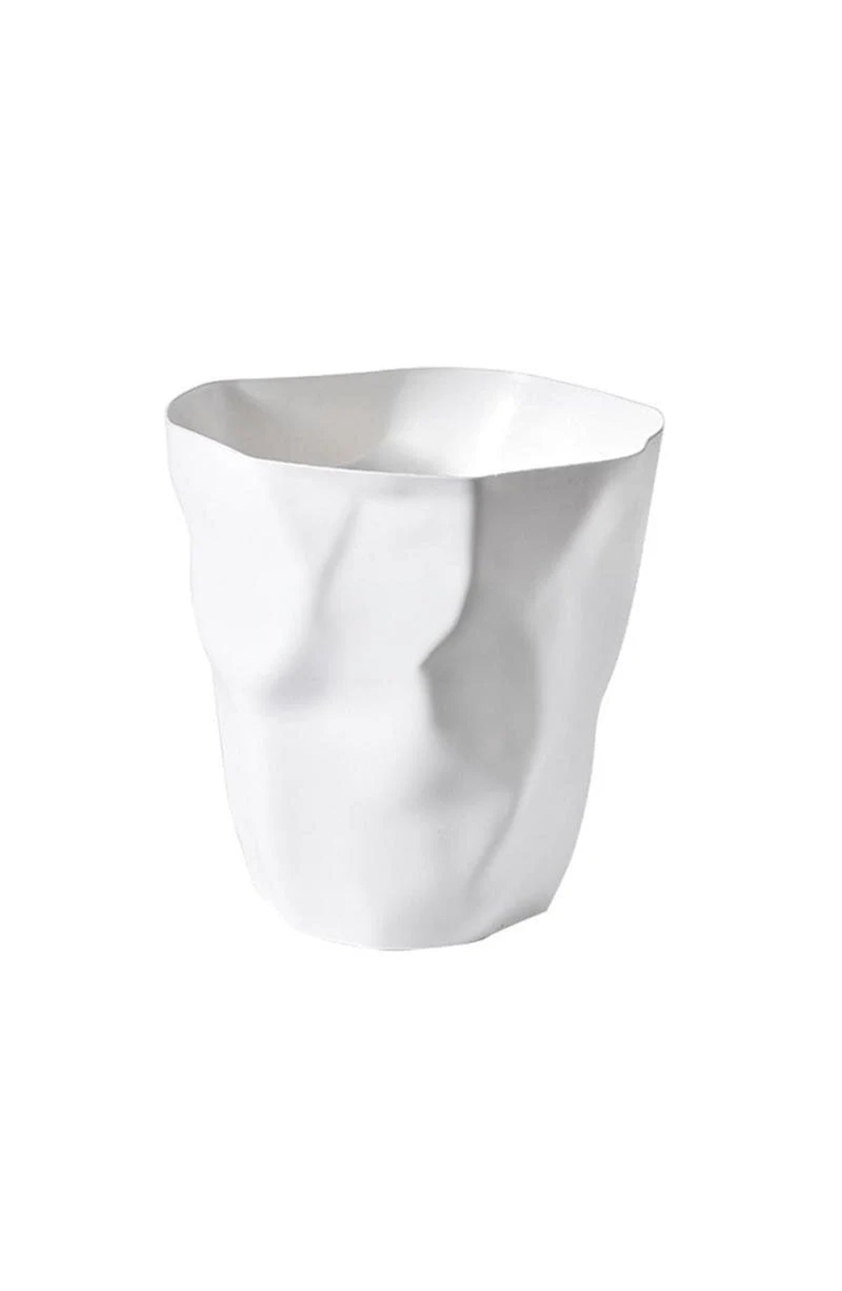 Minimalist Trash Can with Crumpled Shape - White