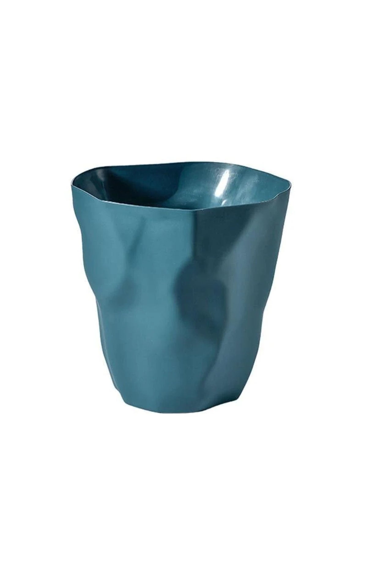 Minimalist Trash Can with Crumpled Shape - Petrol Blue