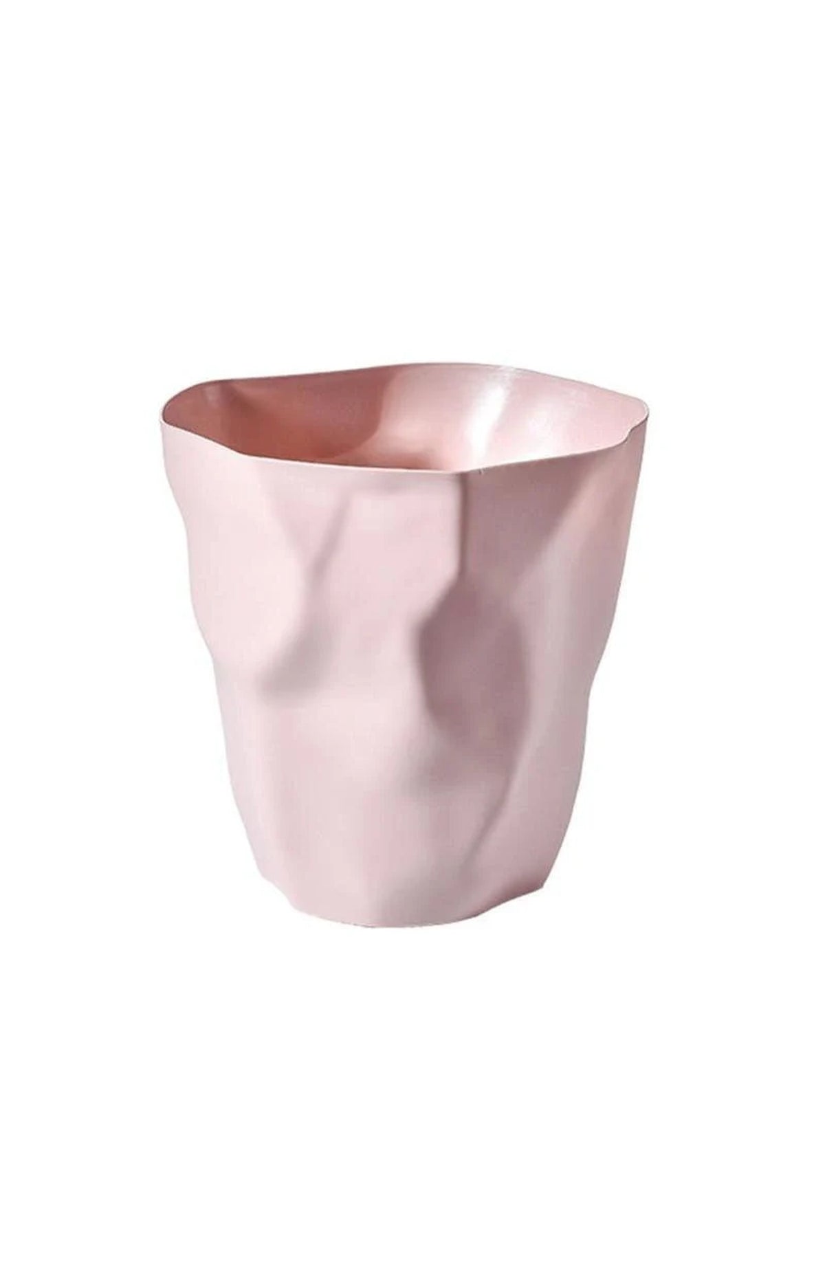Minimalist Trash Can with Crumpled Shape - Pink