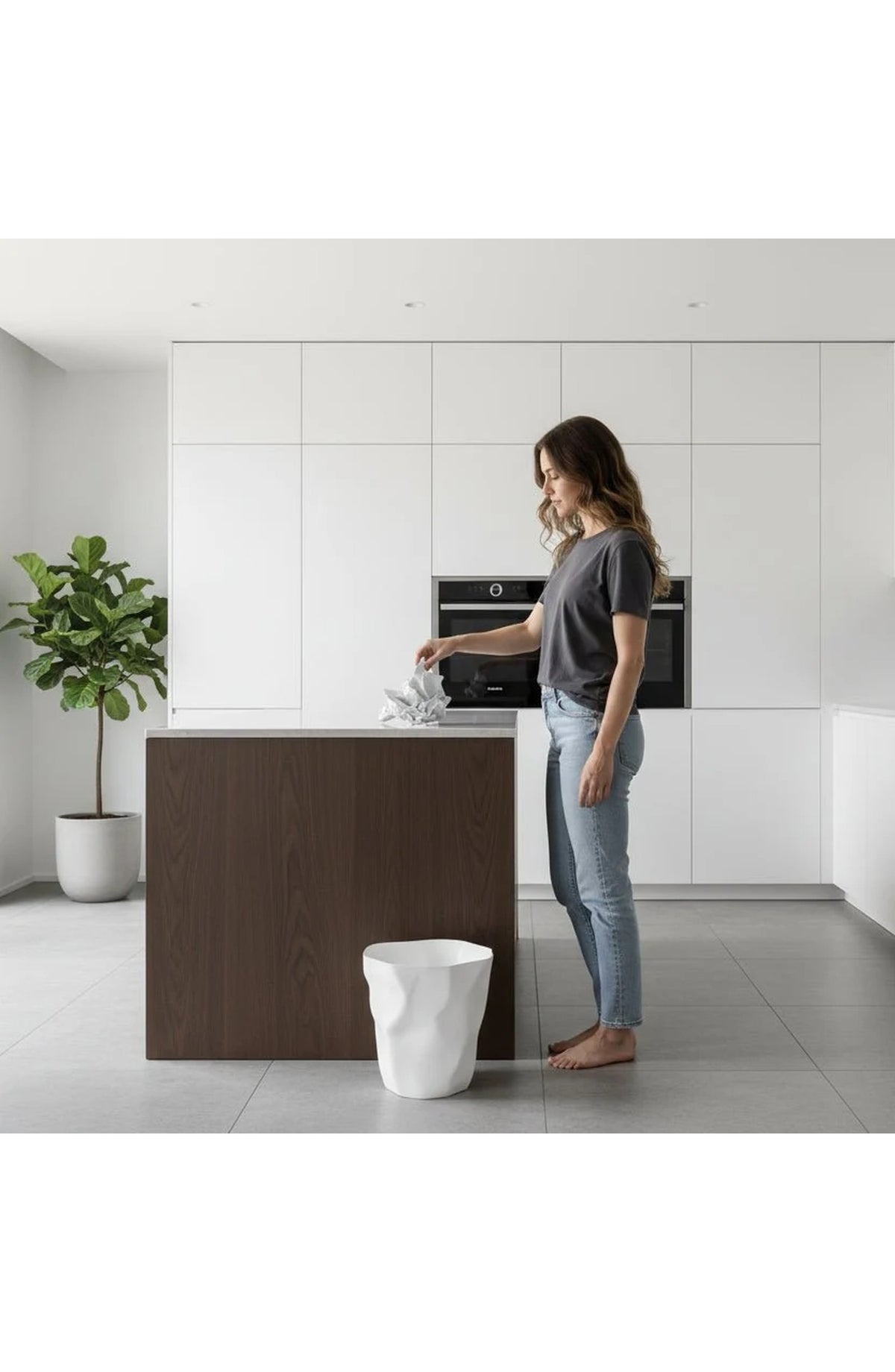 Minimalist Trash Can with Crumpled Shape