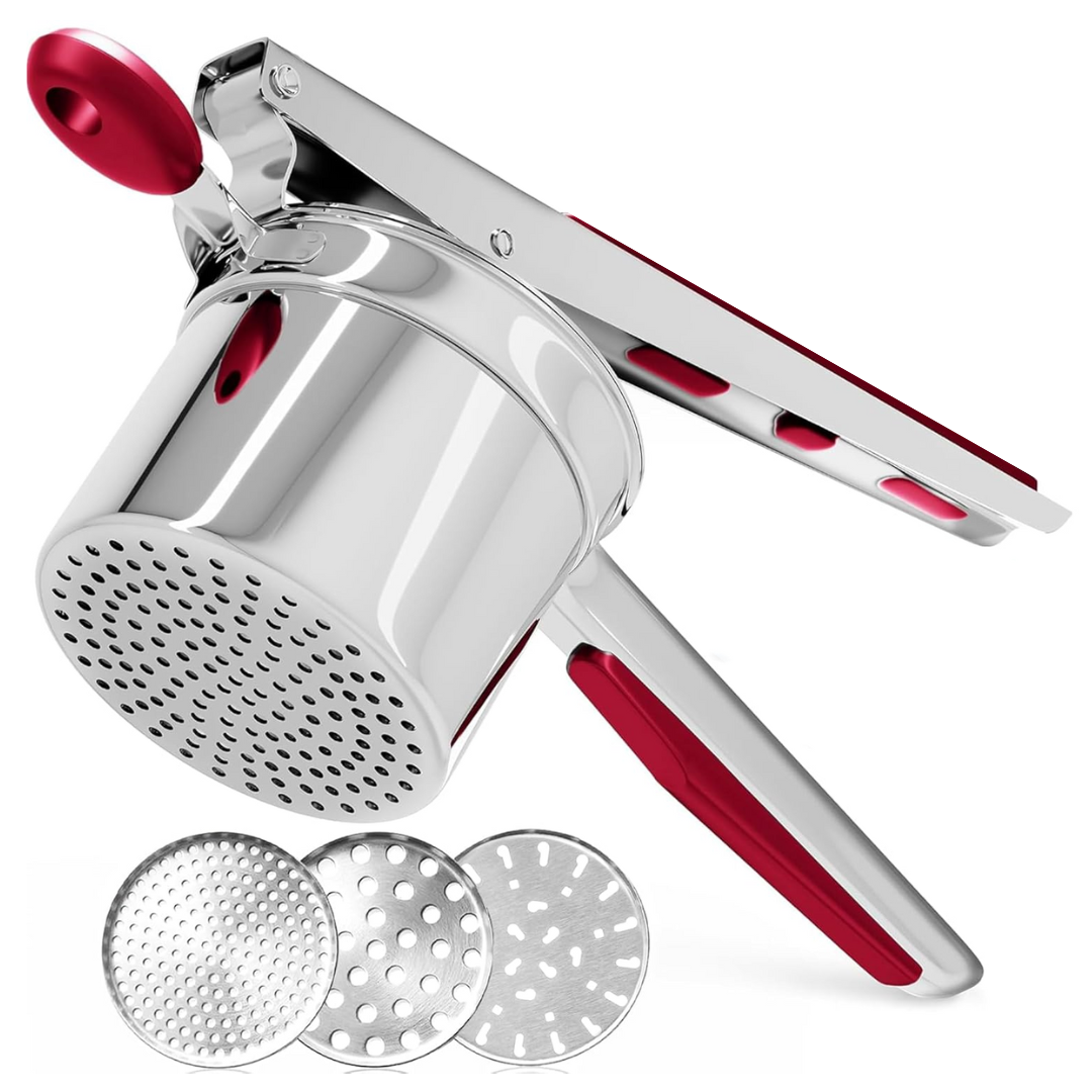 Stainless Steel Potato Masher - 15 oz Capacity - Red