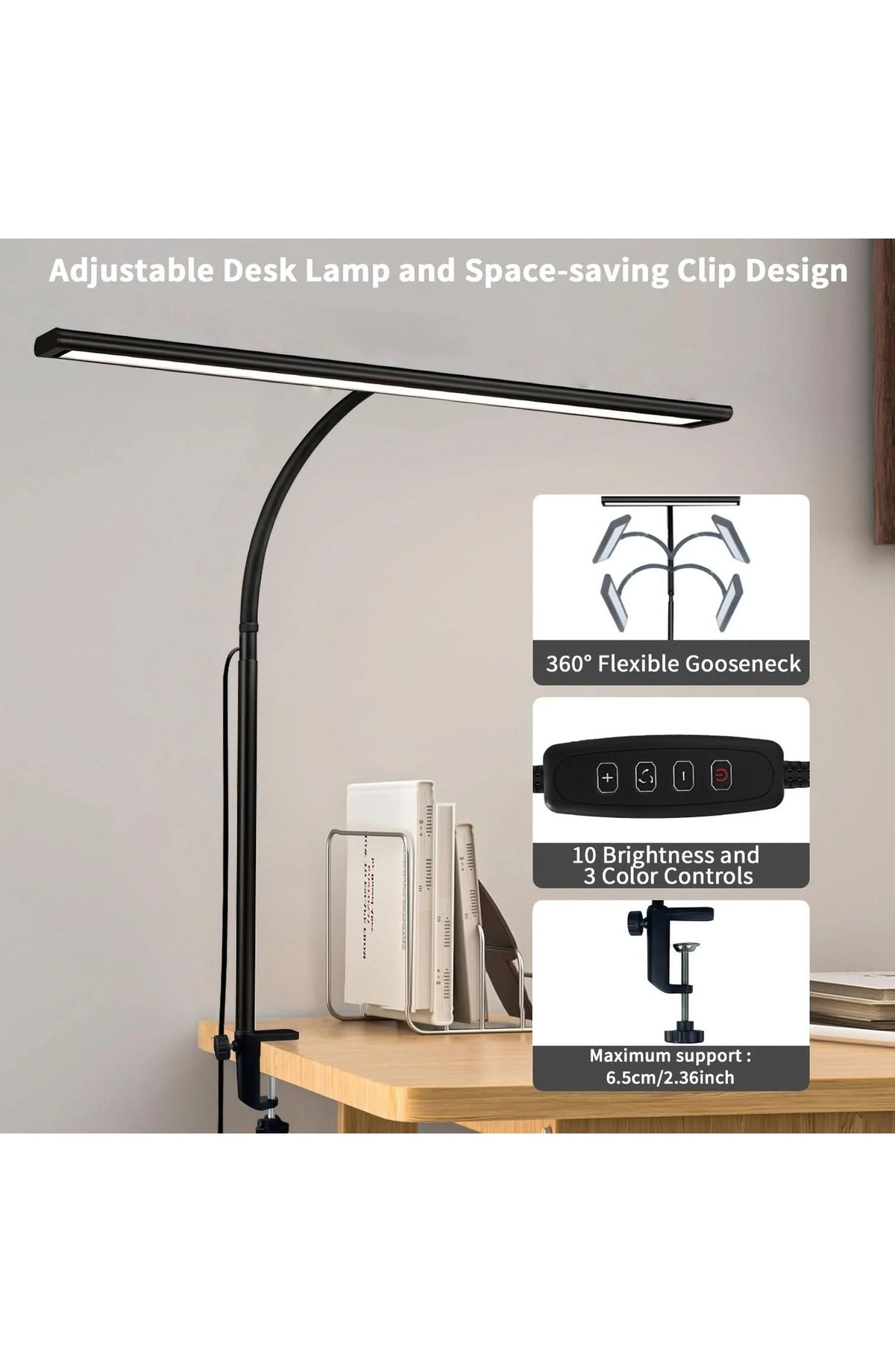 Ultra-Wide LED Desk Lamp with Clamp
