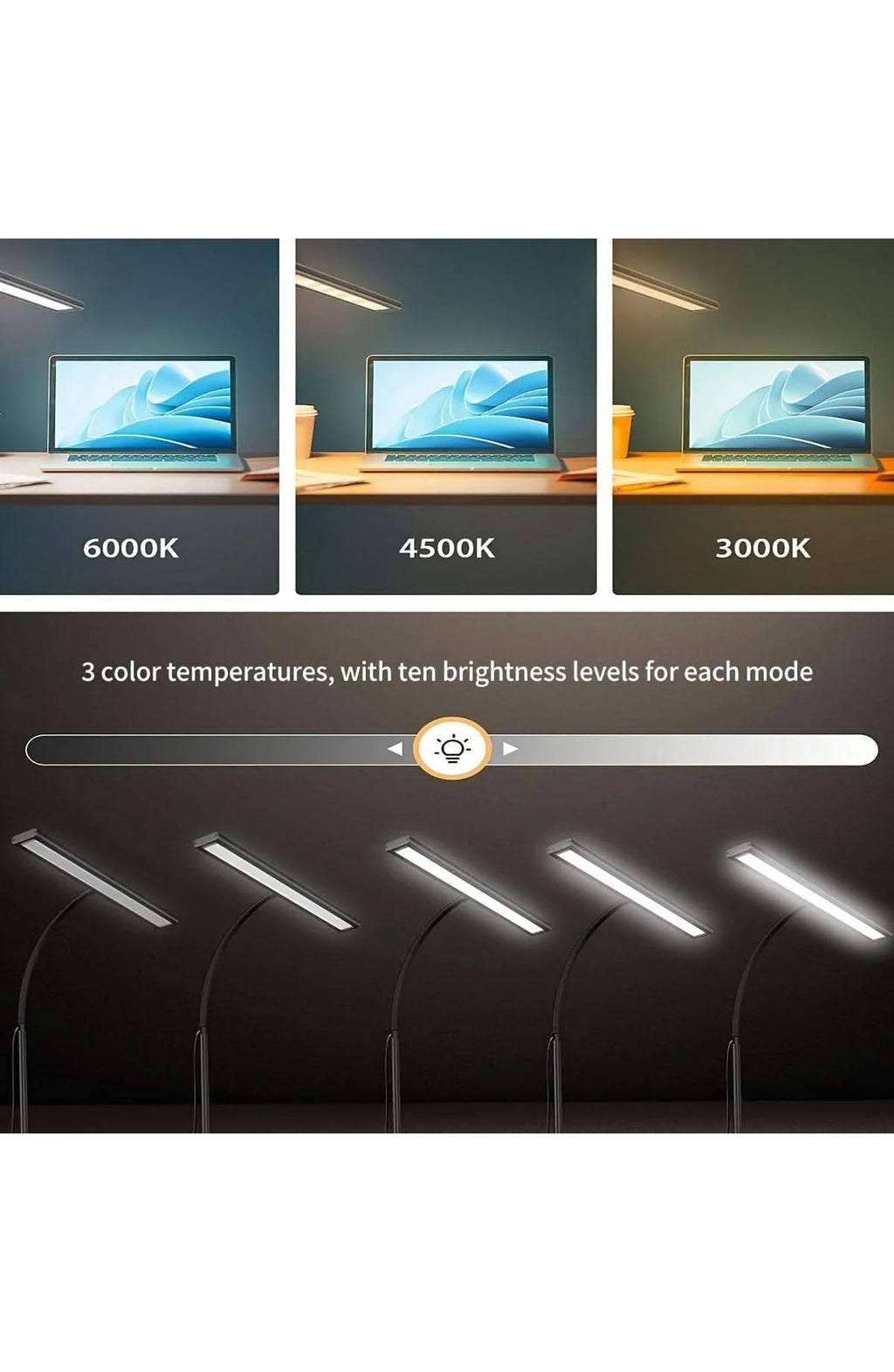 Ultra-Wide LED Desk Lamp with Clamp