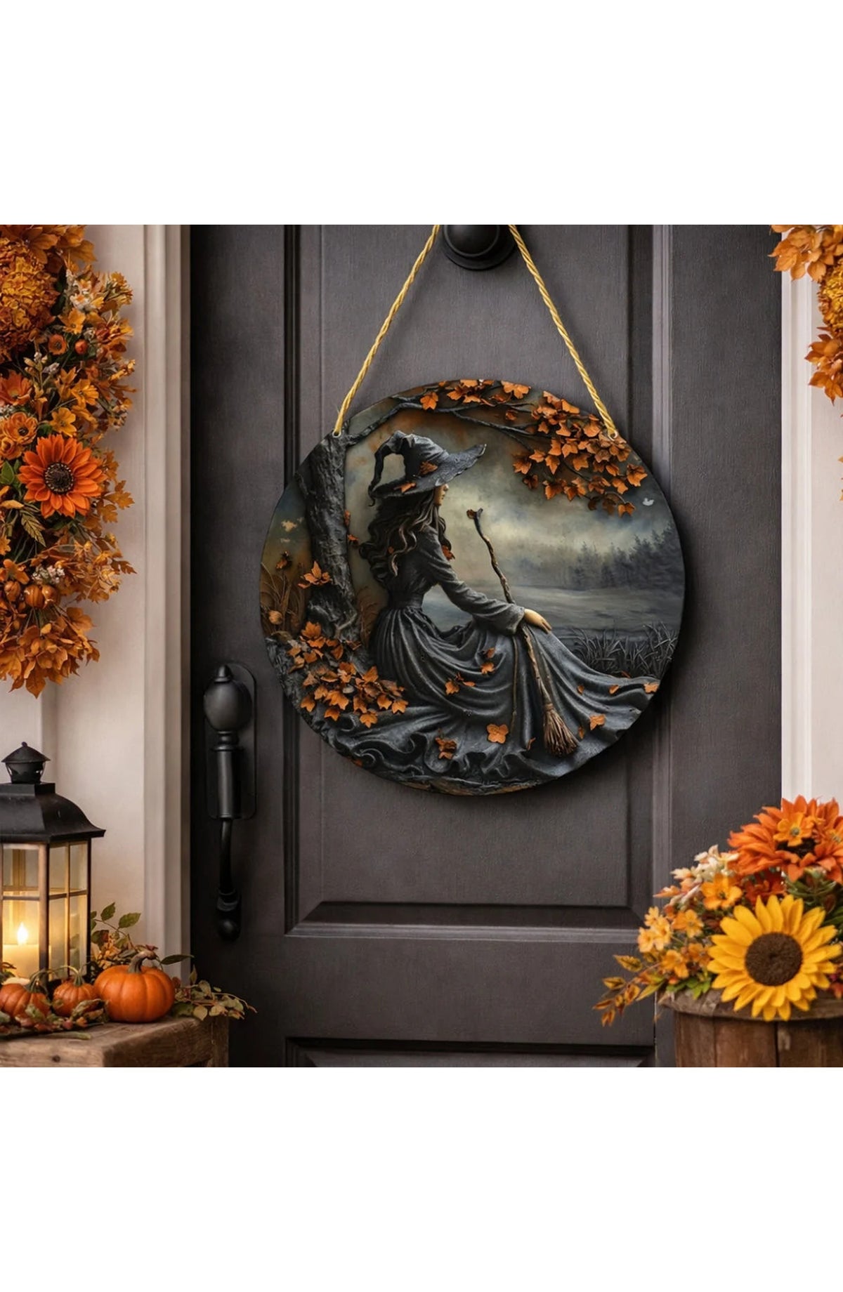 Witch Halloween Door Sign - Witch with Broom