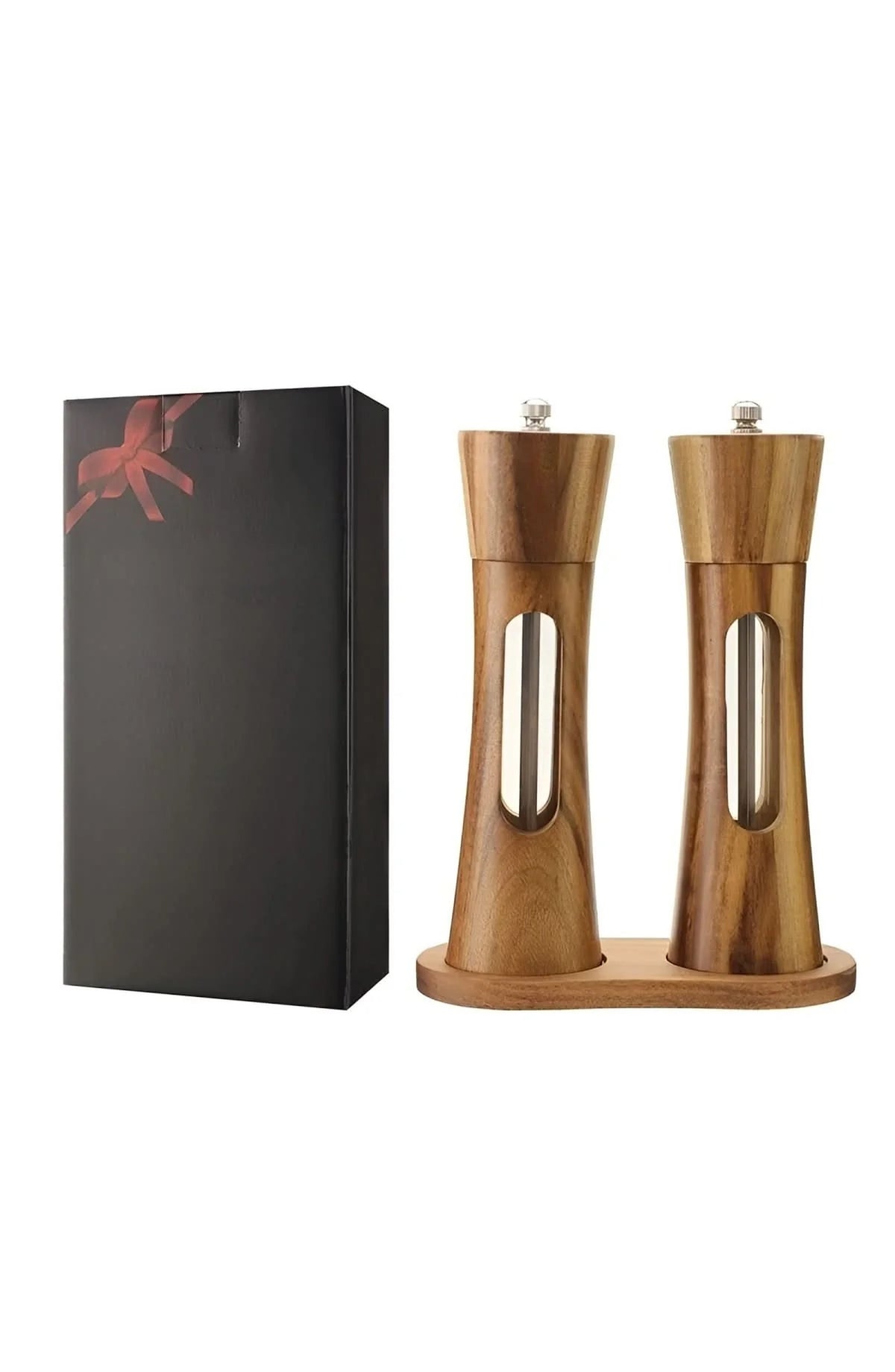 Wooden Salt and Pepper Mill - 2 Mills with Base